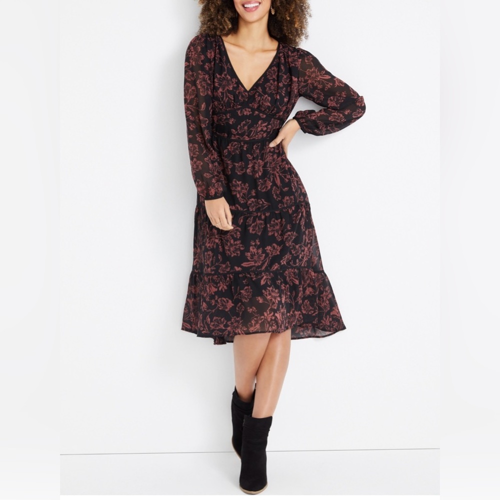 Maurices Black Floral High Low Midi Dress Boho Cottagecore Western XXL